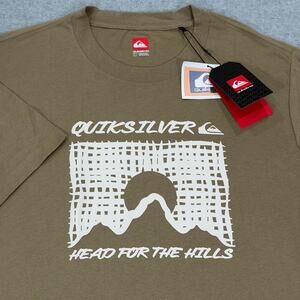 Quiksilver Mens T Shirt Large L Tan Head For The Hills Surf Graphic Tee NWT